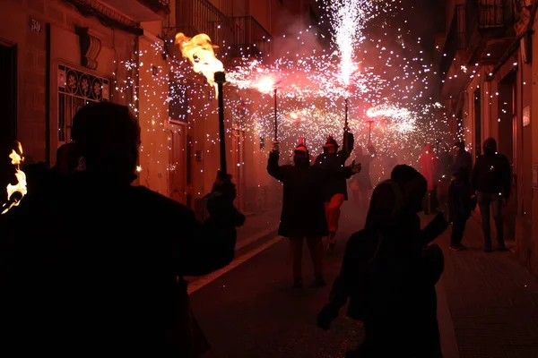 Correfoc Parties Typical Firecrackers Lights Towns — Stock Photo, Image