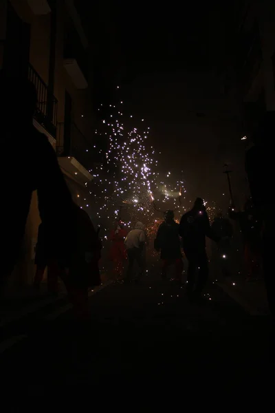 Correfoc Partik Tipikus Petárdák Fények Városokban — Stock Fotó