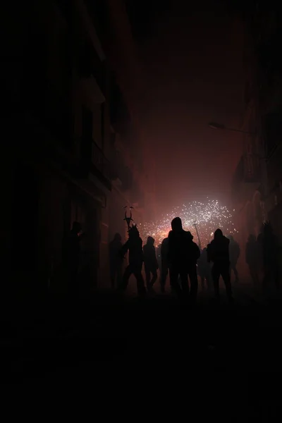 Feste Correfoc Tipiche Con Petardi Luci Nei Paesi — Foto Stock