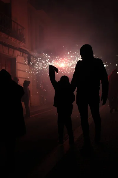 Correfoc Πάρτι Τυπικό Κροτίδες Και Φώτα Στις Πόλεις — Φωτογραφία Αρχείου