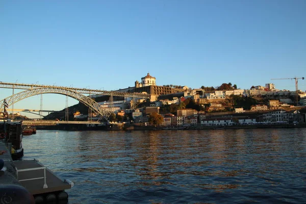 Vlak Voor Zonsondergang Porto Brug — Stockfoto