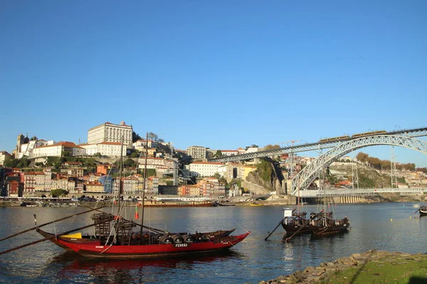 Barco Rio Douro Com Vista Para Cidade Porto — Fotografia de Stock