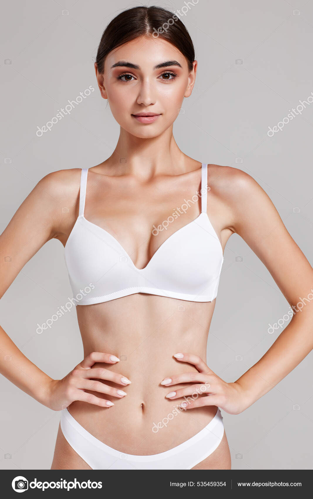 Slim and beautiful woman in white underwear. - Stock Photo [90964685] -  PIXTA