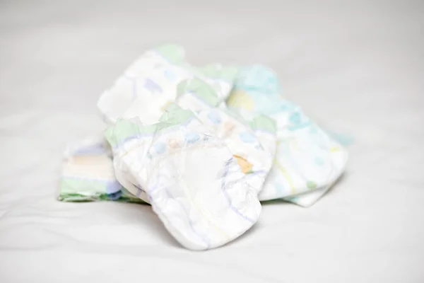 Set of disposable soft new baby diapers — Stock Photo, Image
