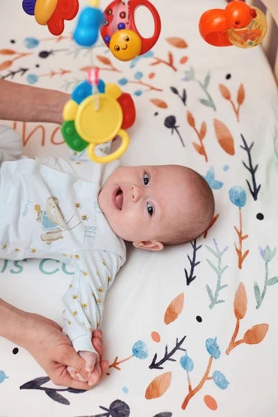 Baby Massage Mother Doing Gymnastics Her Newborn Child Healthy — Stock Photo, Image