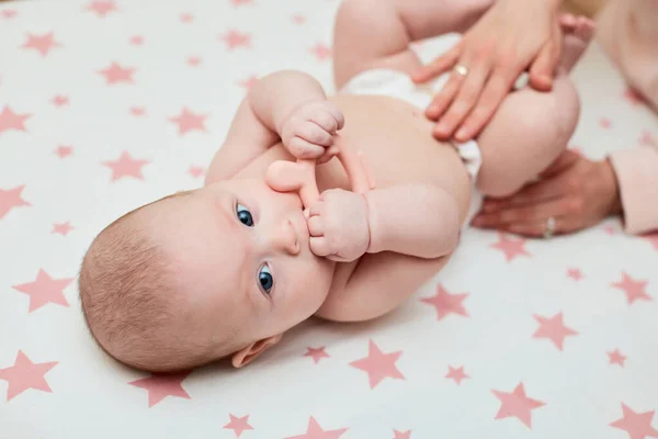 Baby Massage Mother Massaging Tummy Baby Colic Newborn — Stock Photo, Image