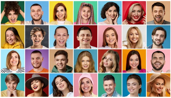 Collage Portraits Group Various Smiling Young Men Women — Stock Photo, Image