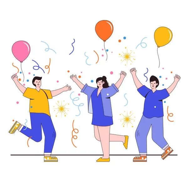 Happy New Year 2022 Concept Group People Celebrating Flat Design — Stock Vector