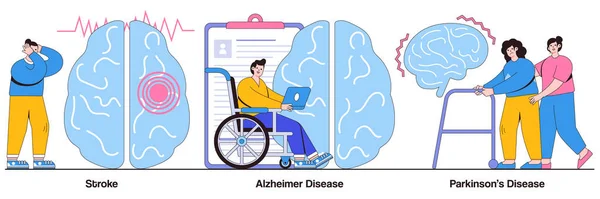 Εγκεφαλικό Επεισόδιο Αλτσχάιμερ Πάρκινσον Ανθρώπινο Χαρακτήρα Νευρολογικές Διαταραχές Διανυσματική Απεικόνιση — Διανυσματικό Αρχείο