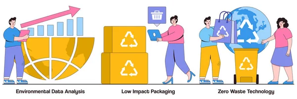 Umweltdatenanalyse Wirkungsarme Verpackungen Null Abfall Technologie Konzept Mit Menschen Charakter — Stockvektor