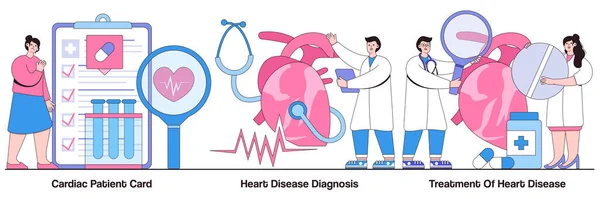Cartão Paciente Cardíaco Diagnóstico Doenças Cardíacas Conceito Tratamento Com Personagens —  Vetores de Stock
