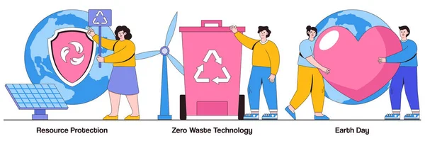 Ressourcenschutz Zero Waste Technologie Earth Day Konzept Mit Menschen Charakteren — Stockvektor