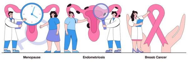 Menopausa Endometriose Conceitos Câncer Mama Com Personagens Pessoas Ginecologia Saúde —  Vetores de Stock
