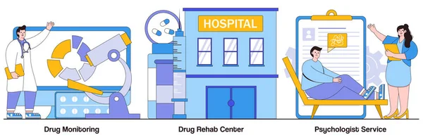 Monitoramento Drogas Centro Reabilitação Drogas Conceitos Serviço Psicólogo Com Personagens —  Vetores de Stock