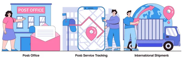 Postkontor Post Service Spårning Internationella Transportkoncept Med Människor Tecken Post — Stock vektor