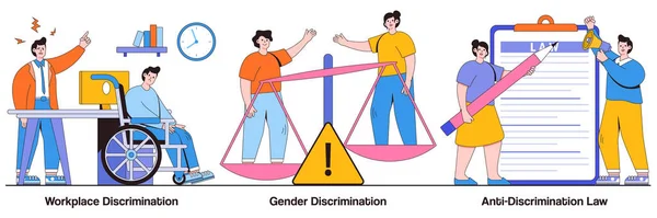 Arbetsplatsdiskriminering Könsdiskriminering Antidiskrimineringsrättsliga Begrepp Med Människokaraktärer Sammanfattning Illustrationspaketet För Lika — Stock vektor
