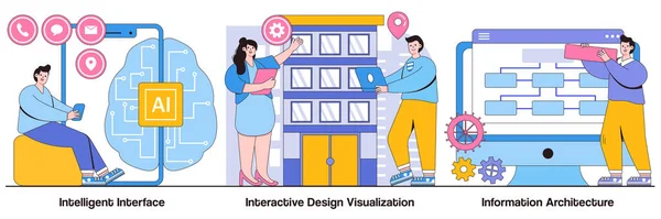 Intelligente Interface Interactieve Design Visualisatie Informatie Architectuur Concepten Met Mensen — Stockvector