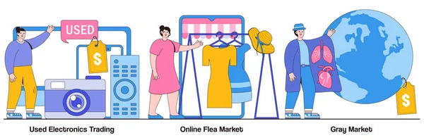 Used Electronics Trading Online Flea Market Gray Market Concepts People — ストックベクタ