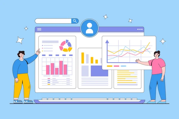 Marketing Línea Plano Gráfico Informes Financieros Concepto Análisis Datos Esquema — Archivo Imágenes Vectoriales