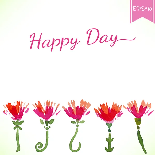 Sulu Boya güzel dekoratif çiçeklerle mutlu gün metin. Vektör
