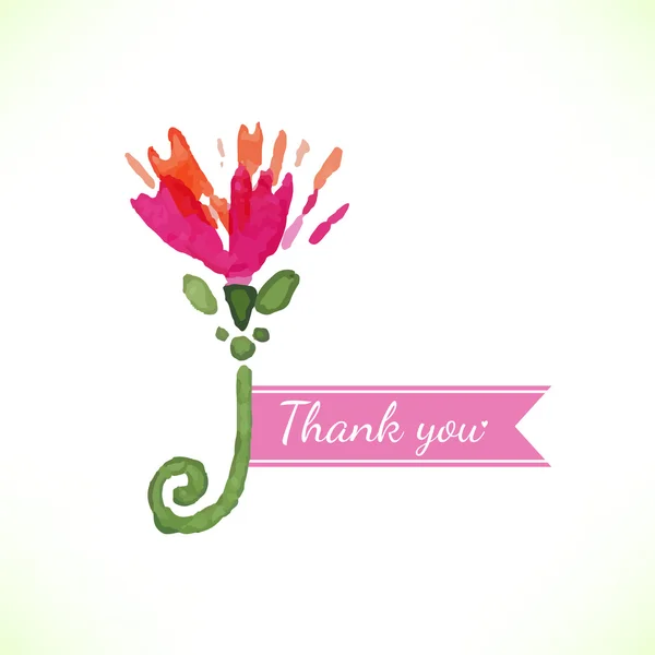 Watercolor beautiful decorative flower with thank you text. Vector — Stock Vector