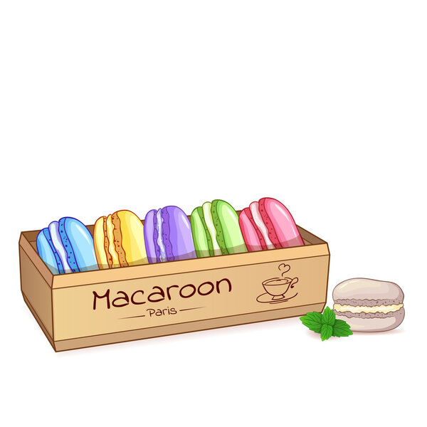 Beautiful illustration of a French dessert macaroons in an elegant box