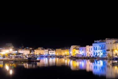 Kasbah duvarı ve eski limanlarda resimli evler olan liman manzarası. Bizerte . Tunus 