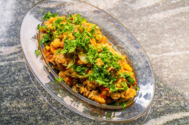 various traditional Tunisian dish with various ingredients of the country.