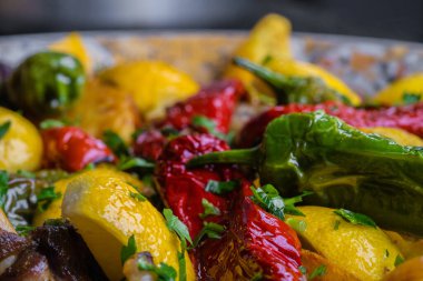 various traditional Tunisian dish with various ingredients of the country.