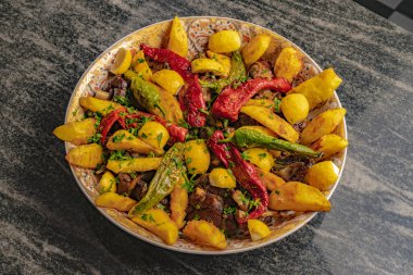 various traditional Tunisian dish with various ingredients of the country.