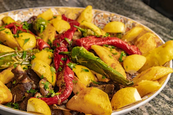 various traditional Tunisian dish with various ingredients of the country.