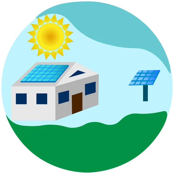 Grafica Vettoriale Tecnologie Ecologiche Pannelli Solari Installati Sul Tetto Della — Vettoriale Stock