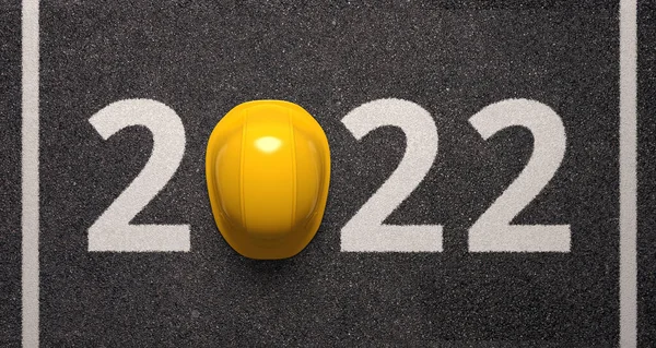 Creative 2022 Новий Шаблон Дизайну Жовтим Захисним Шоломом Сірим Асфальтом — стокове фото