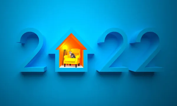 Creatief 2022 Nieuwjaar Design Sjabloon Met Een Gezellig Huis Met — Stockfoto