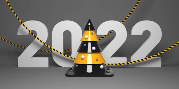 Прикрашений Дорожній Конус Формі Ялинки 2022 Новий Рік Шаблон Візуалізації — стокове фото