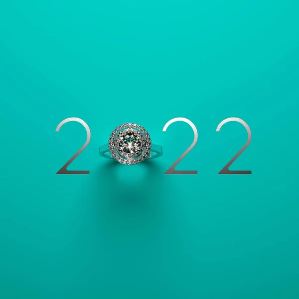 Elegante Plantilla Diseño Año Nuevo 2022 Con Anillo Compromiso Diamantes — Foto de Stock