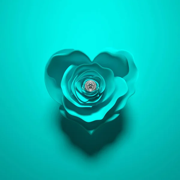 White Gold Engagement Ring Diamonds Lying Middle Rose Flower Heart — Stockfoto