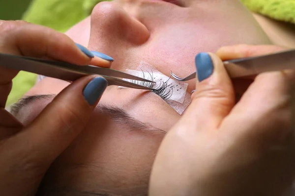 Procédure Extension Des Cils Oeil Femme Avec Cils Longs — Photo