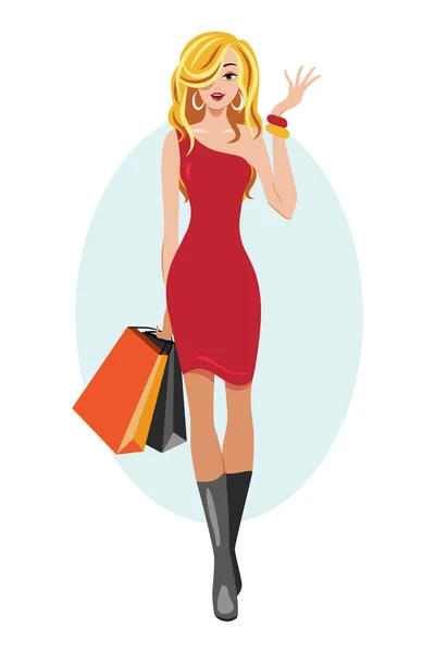 Mujer, moda, modelo, venta — Vector de stock