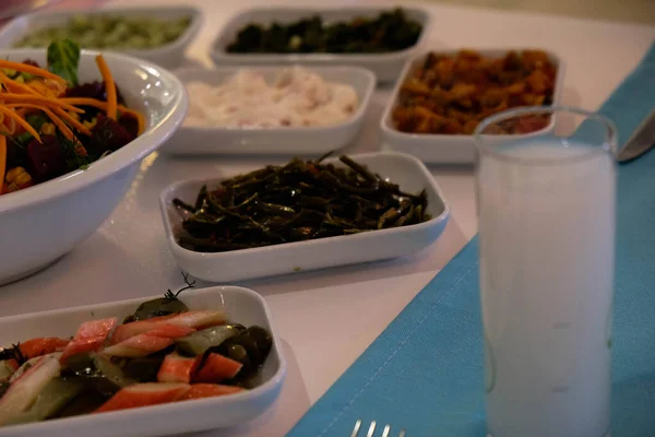 Traditional Turkish Meze Appetizers Dinner Table Taste Turkish Rak Also — Stock Photo, Image