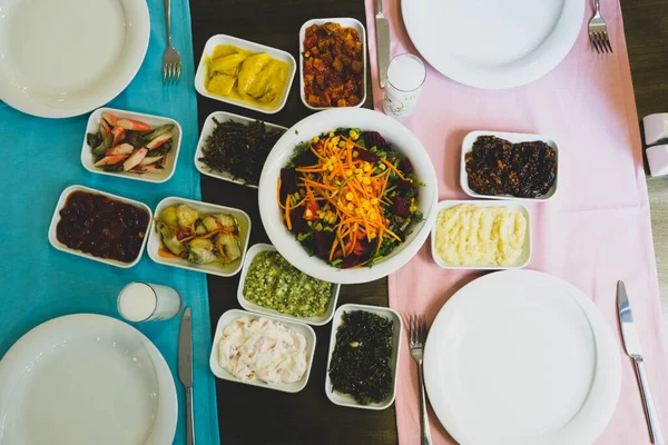 Traditional Turkish Meze Appetizers Dinner Table Mazzeh Meze Mezze Mazza — Foto de Stock