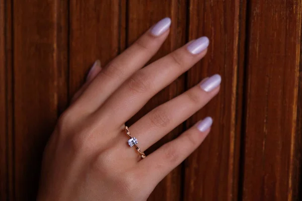 Woman Jewelery Concept Womans Hands Close Wearing Rings Necklace Modern — Stockfoto