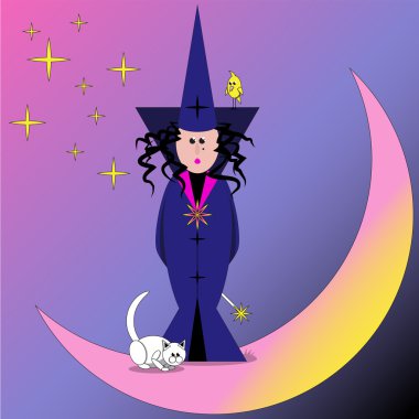 Enchantress and her helpers on the moon clipart