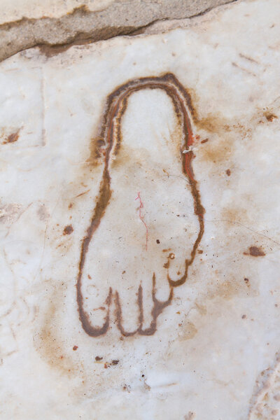 Footprint on Marble for advertisement of the Brothel in Ephesus,