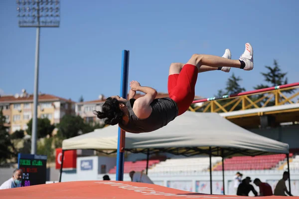 Istanbul Turkey August 2021 Undefined Athlete High Jumping Turkish Athletic — Zdjęcie stockowe