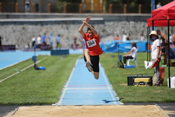 Istanbul Turquia Agosto 2021 Atleta Indefinido Salto Triplo Durante Competições — Fotografia de Stock