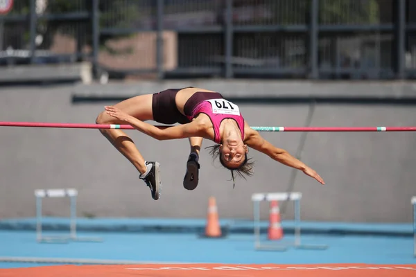 Istanbul Turquía Agosto 2021 Atleta Indefinido Saltando Alto Durante Las — Foto de Stock