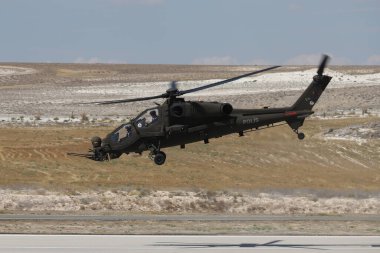 ESKISEHIR, TURKEY - 12 Eylül 2021: Sivrihisar SHG Hava Gösterisinde Türk Polis Gücü TAI-129A ATAK gösterisi