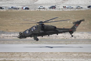 ESKISEHIR, TURKEY - 12 Eylül 2021: Sivrihisar SHG Hava Gösterisinde Türk Polis Gücü TAI-129A ATAK gösterisi