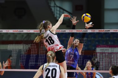 ISTANBUL, TURKEY - EPTEMBER 09, 2021: Türk Havayolları, Burhan Felek Spor Salonu 'nda Aydın Buyuksehir Belediyesi Sultanlar Ligi karşılaşmasına karşı